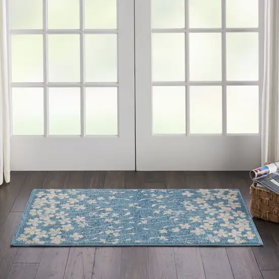 Turquoise and Cream Botanical Leaves Area Rug Photo 3