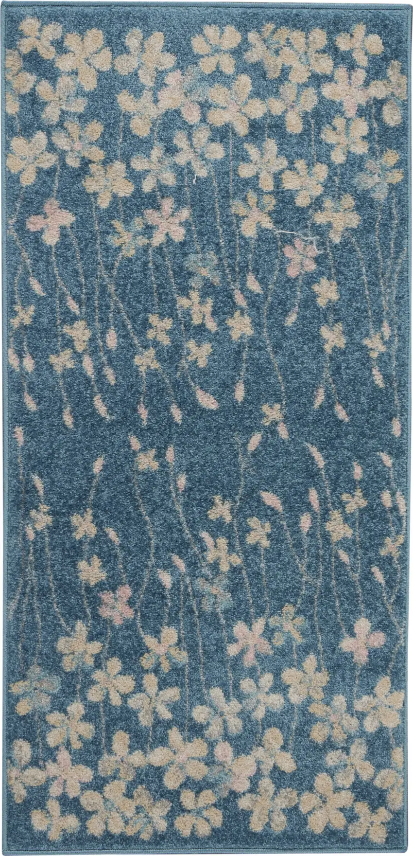 Turquoise and Cream Botanical Leaves Area Rug Photo 2