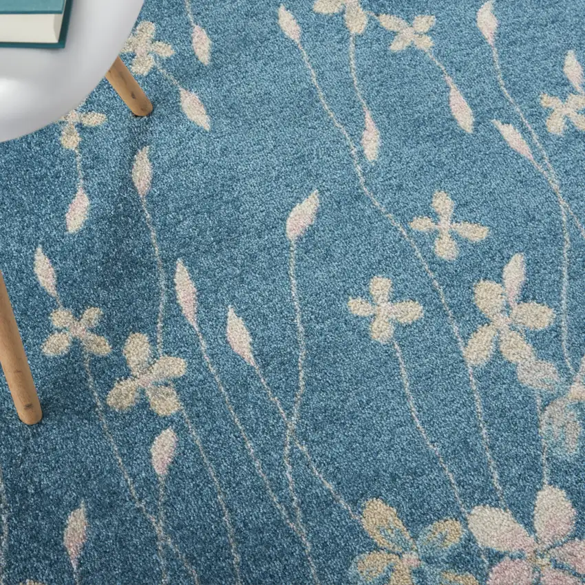 Turquoise and Cream Floral Area Rug Photo 8