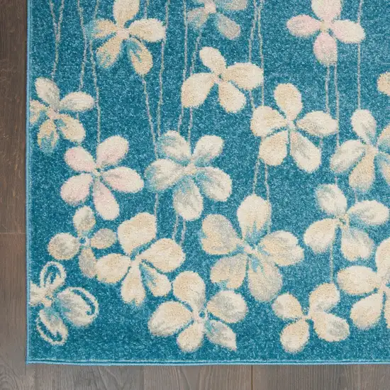 Turquoise and Cream Floral Area Rug Photo 9