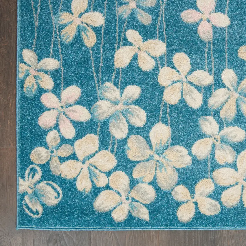 Turquoise and Cream Floral Area Rug Photo 9