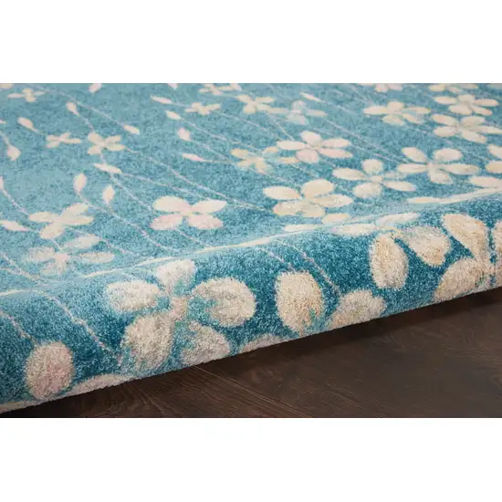 Turquoise and Cream Floral Area Rug Photo 6