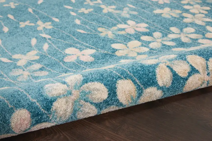 Turquoise and Cream Floral Area Rug Photo 6