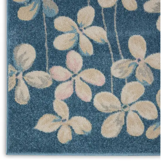 Turquoise and Cream Floral Area Rug Photo 8