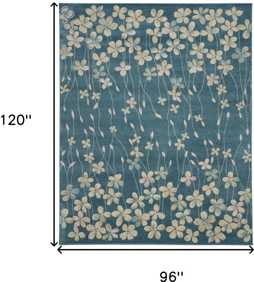 Turquoise and Cream Floral Area Rug Photo 3