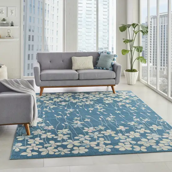 Turquoise and Cream Floral Area Rug Photo 5
