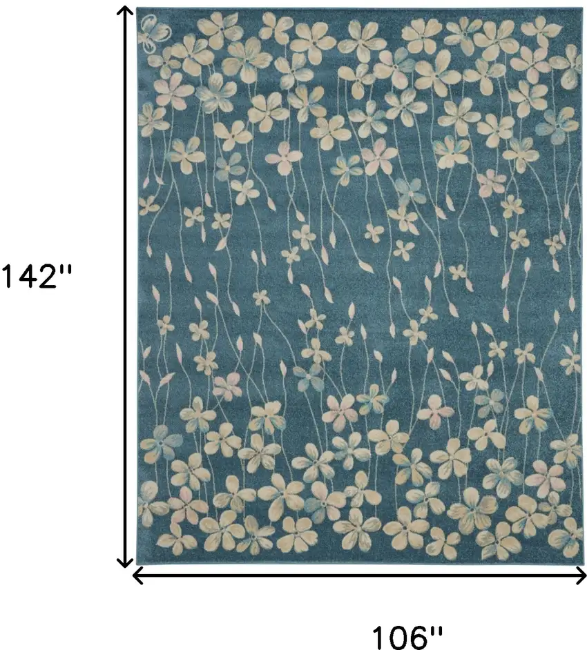 Turquoise and Cream Floral Area Rug Photo 3