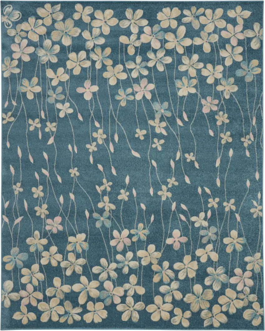 Turquoise and Cream Floral Area Rug Photo 2