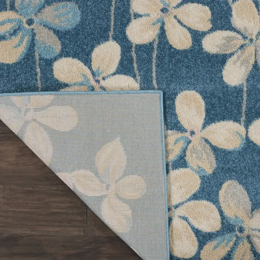 Turquoise and Cream Floral Area Rug Photo 8