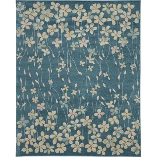 Turquoise and Cream Floral Area Rug Photo 1