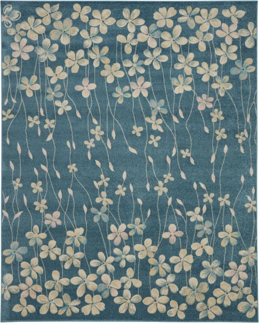 Turquoise and Cream Floral Area Rug Photo 1