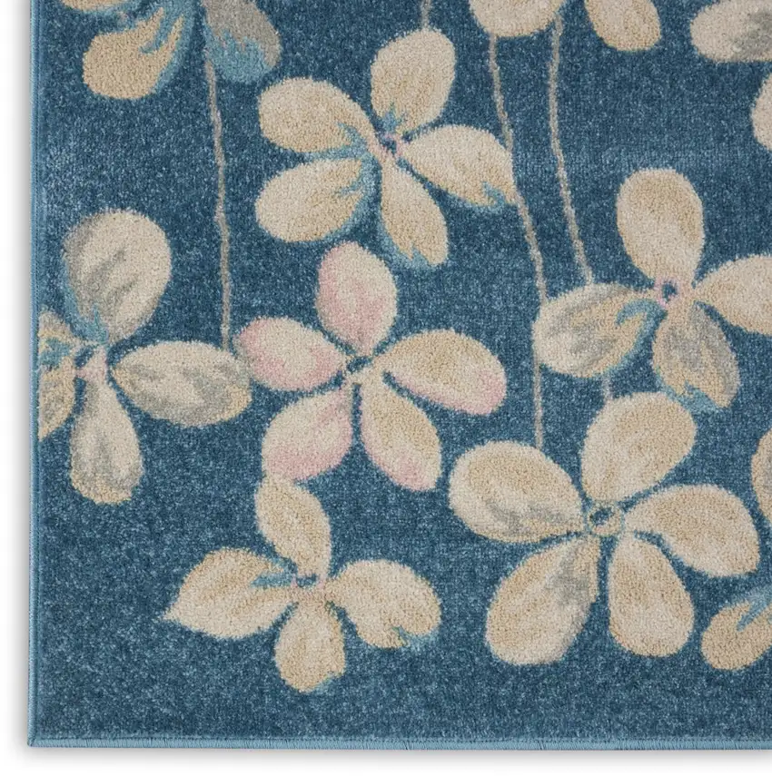 Turquoise and Cream Floral Area Rug Photo 7