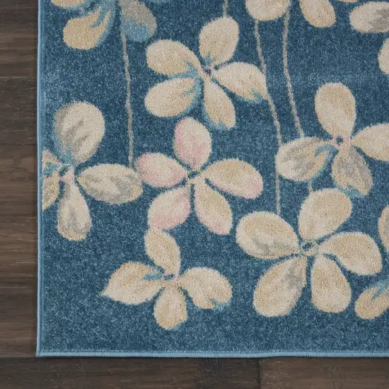 Turquoise and Cream Floral Area Rug Photo 9