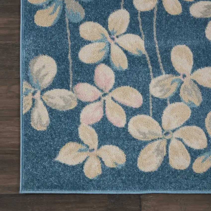 Turquoise and Cream Floral Area Rug Photo 9