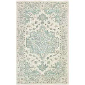 Photo of Turquoise and Cream Medallion Area Rug