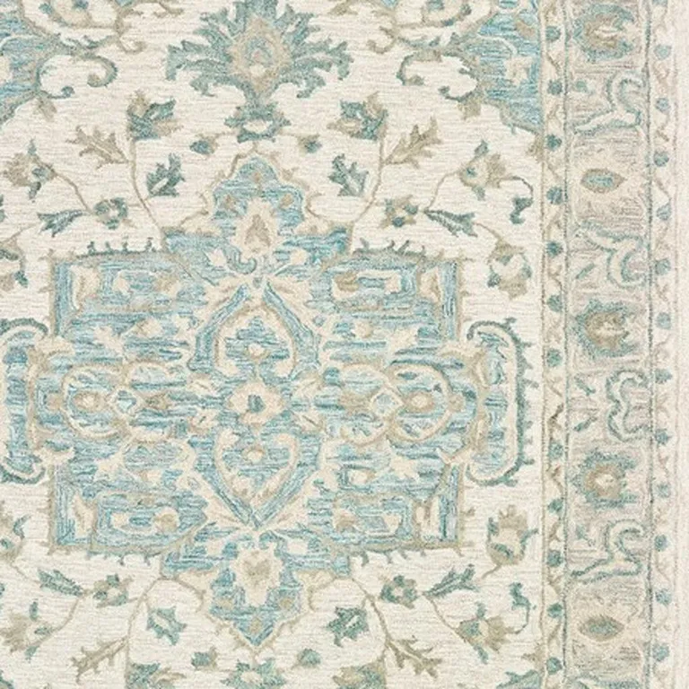 Turquoise and Cream Medallion Area Rug Photo 5