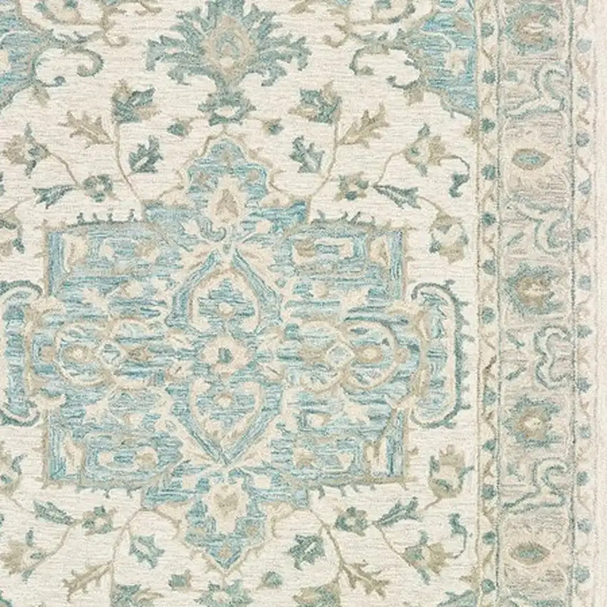 Turquoise and Cream Medallion Area Rug Photo 5