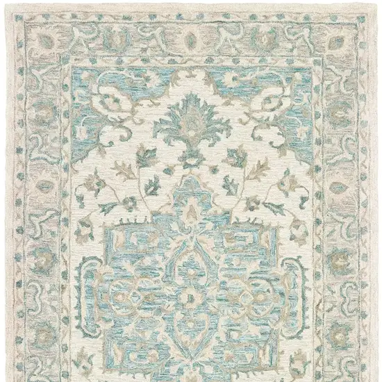 Turquoise and Cream Medallion Area Rug Photo 4
