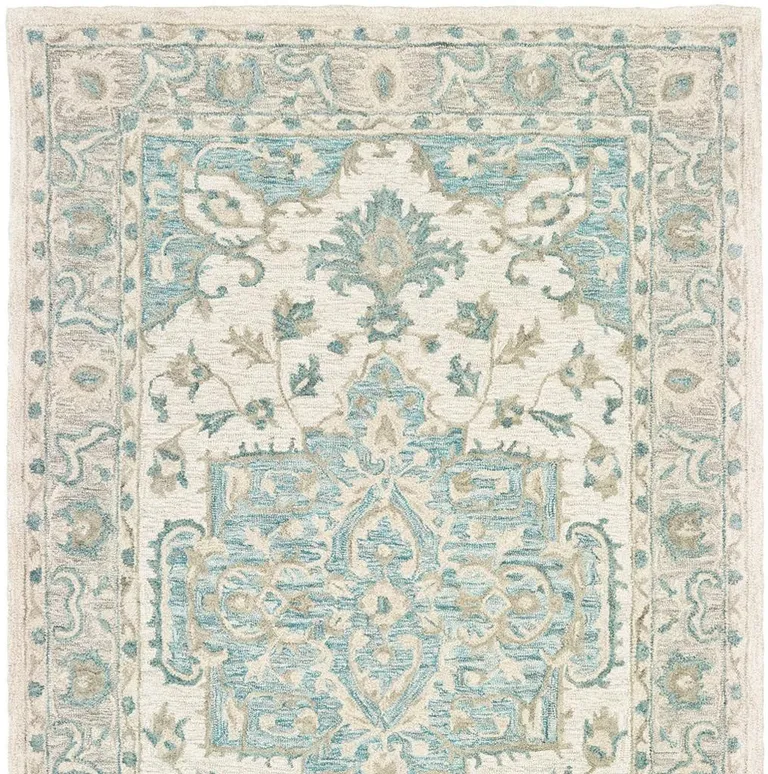 Turquoise and Cream Medallion Area Rug Photo 4