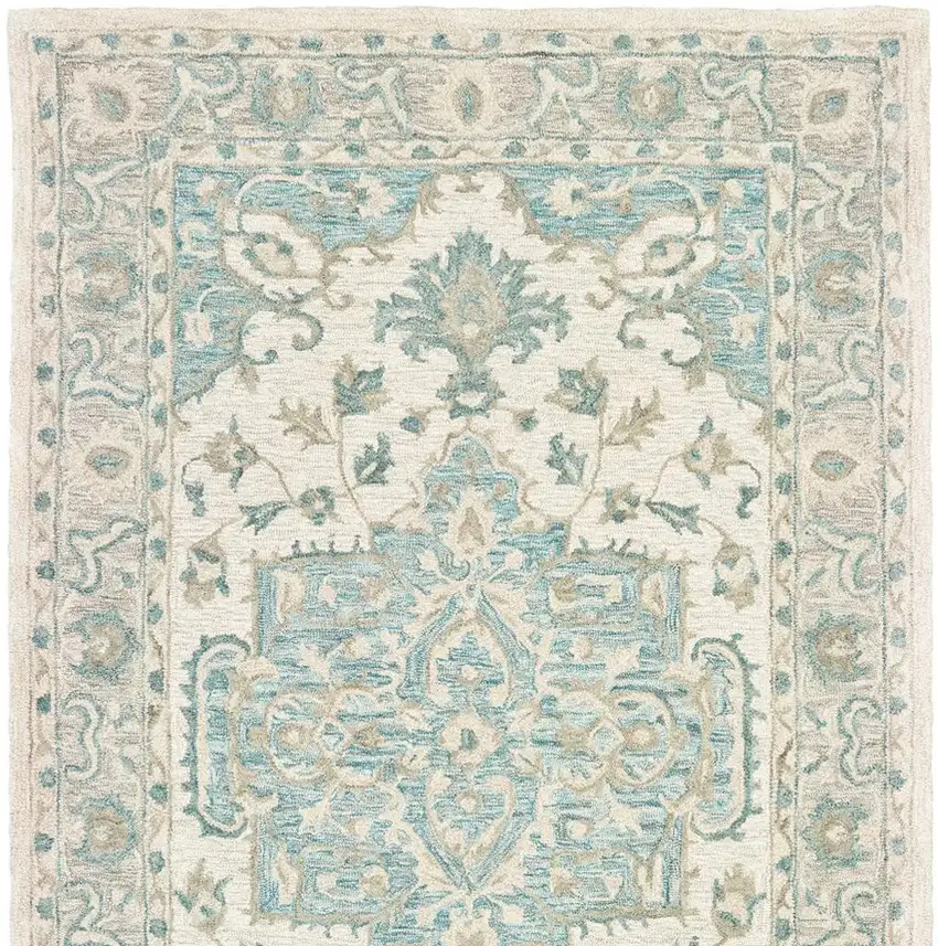 Turquoise and Cream Medallion Area Rug Photo 4
