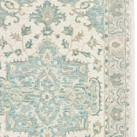 Turquoise and Cream Medallion Area Rug Photo 3