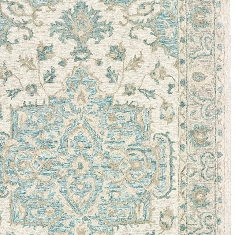 Turquoise and Cream Medallion Area Rug Photo 3