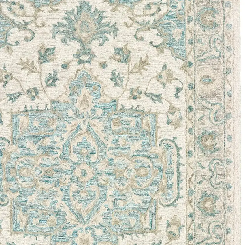 Turquoise and Cream Medallion Area Rug Photo 3