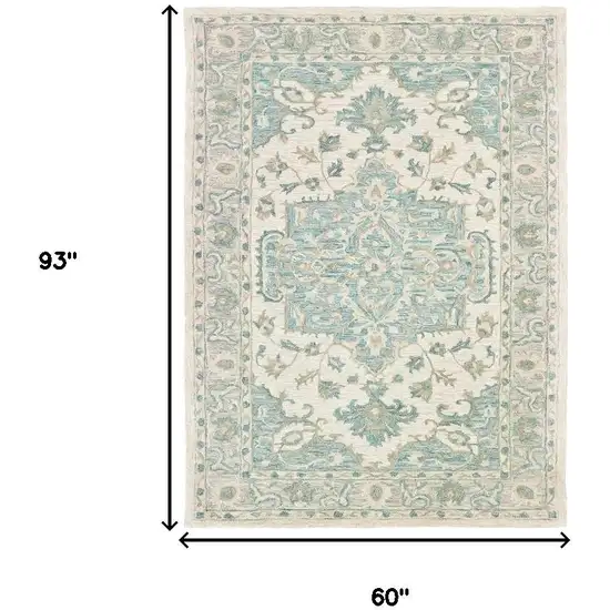 Turquoise and Cream Medallion Area Rug Photo 8