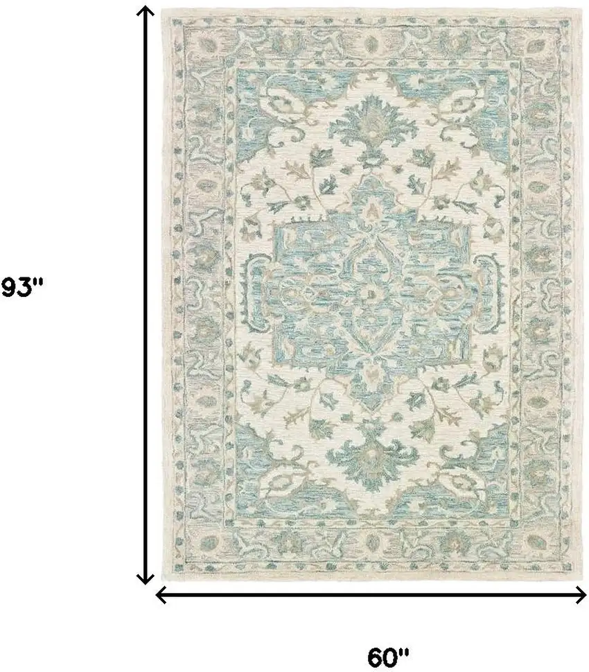 Turquoise and Cream Medallion Area Rug Photo 8