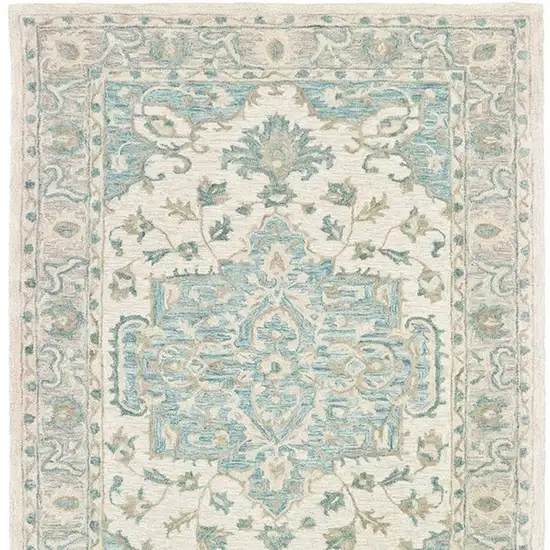Turquoise and Cream Medallion Area Rug Photo 6