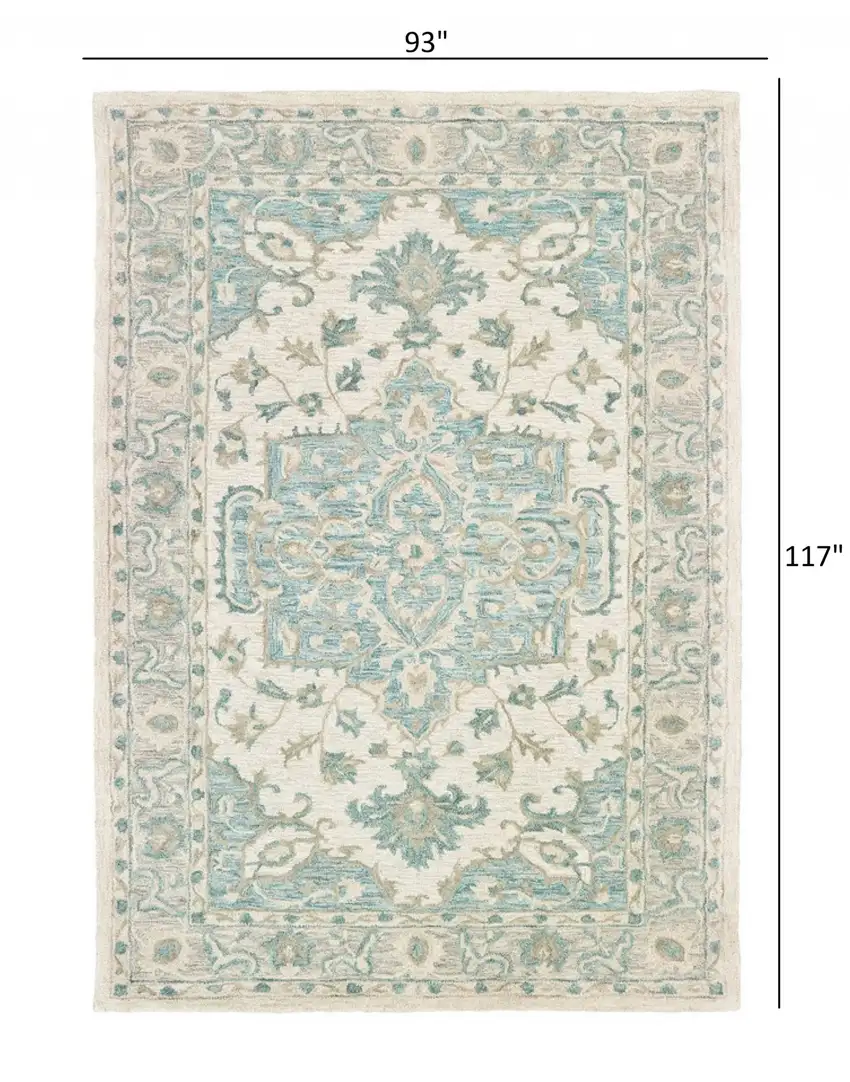 Turquoise and Cream Medallion Area Rug Photo 6