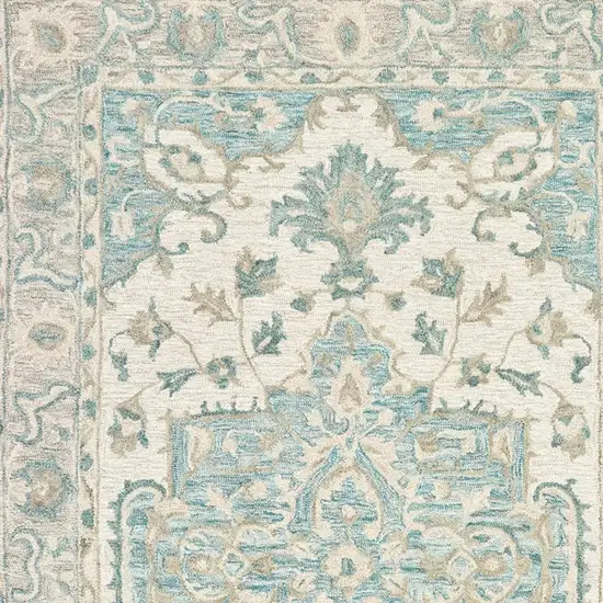 Turquoise and Cream Medallion Area Rug Photo 3