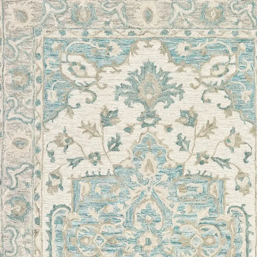 Turquoise and Cream Medallion Area Rug Photo 3
