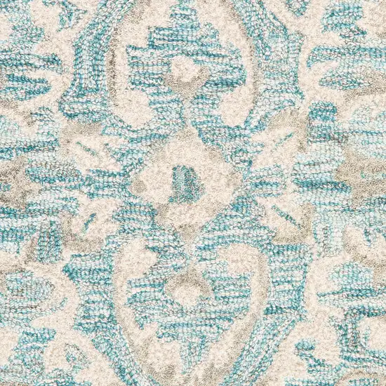 Turquoise and Cream Medallion Area Rug Photo 7