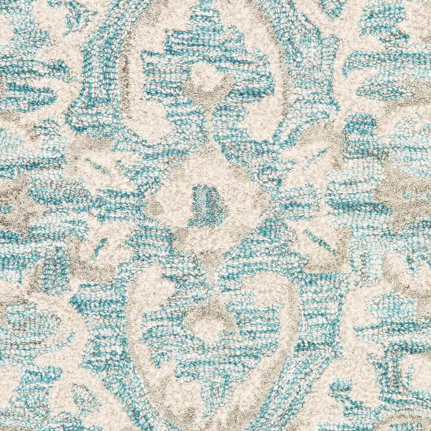 Turquoise and Cream Medallion Area Rug Photo 7