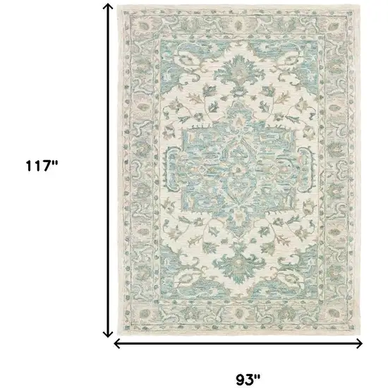 Turquoise and Cream Medallion Area Rug Photo 8
