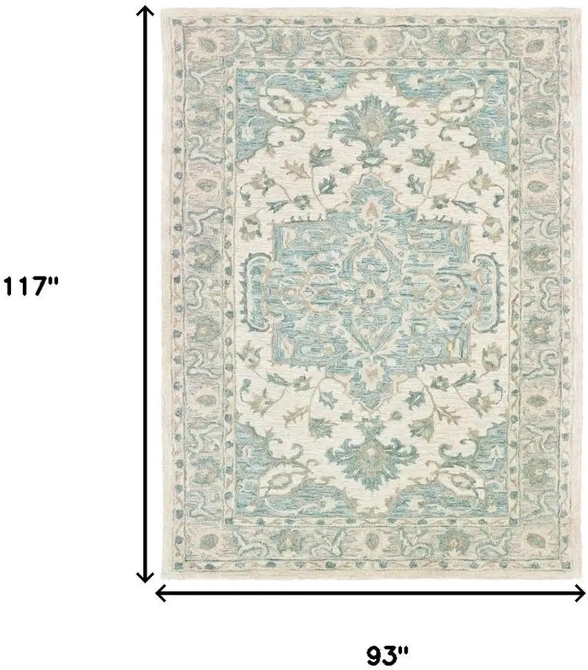 Turquoise and Cream Medallion Area Rug Photo 8