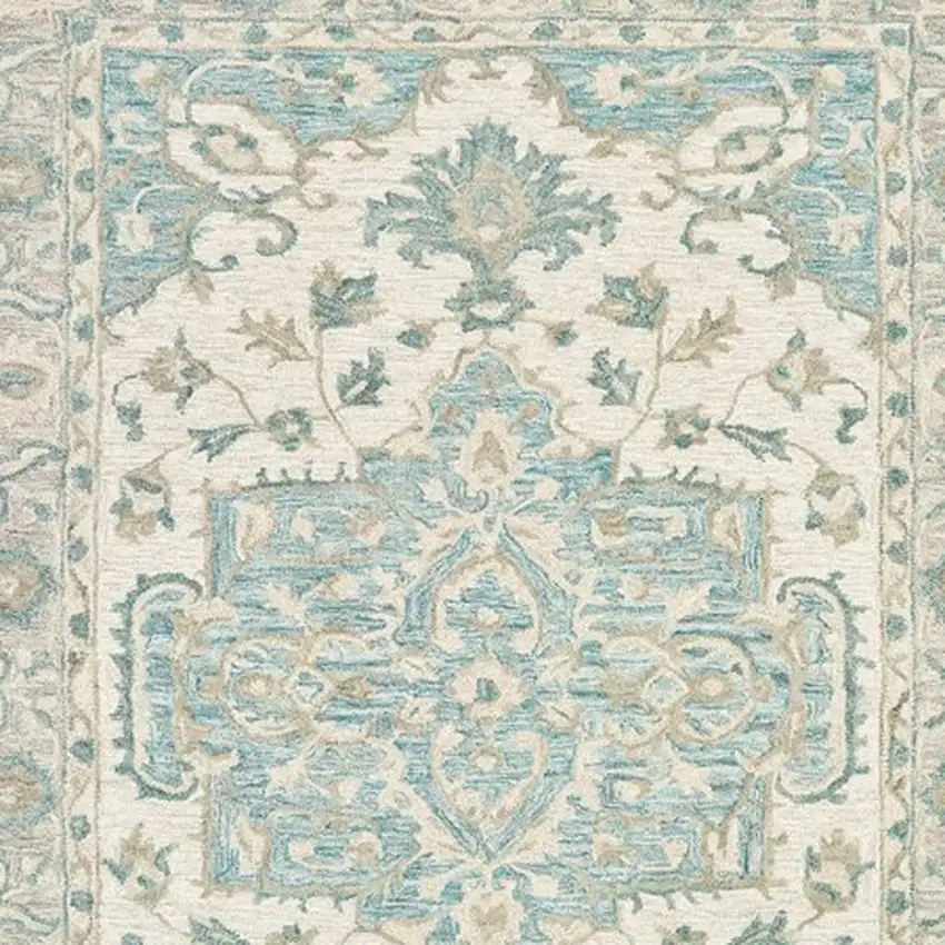 Turquoise and Cream Medallion Area Rug Photo 5