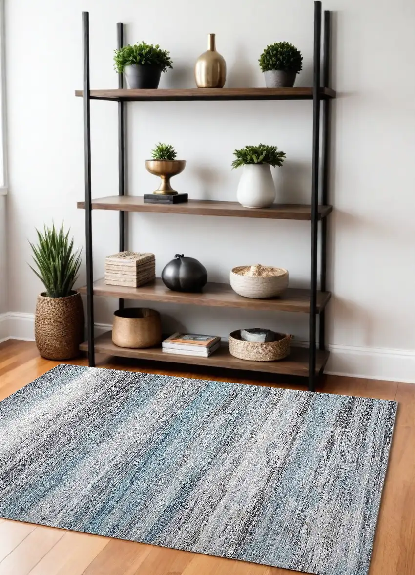 Turquoise and Gray Abstract Stain Resistant Area Rug Photo 1