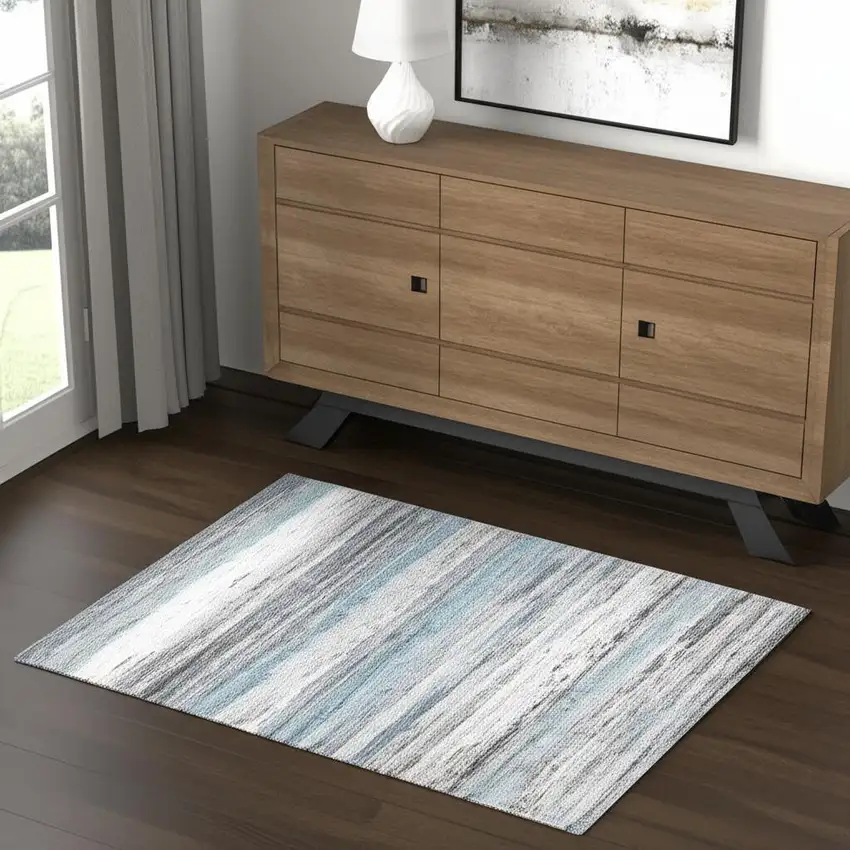 Turquoise and Gray Abstract Stain Resistant Area Rug Photo 1