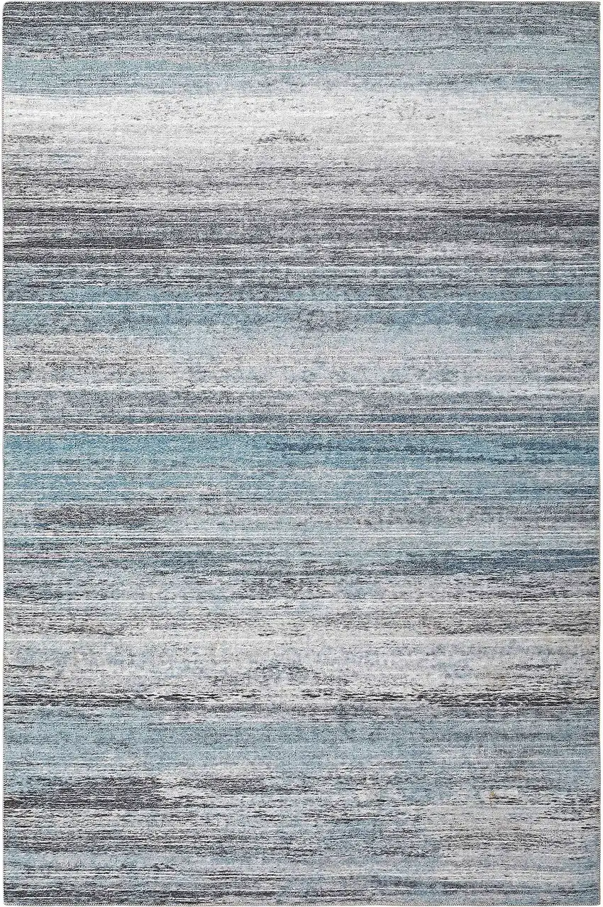 Turquoise and Gray Abstract Stain Resistant Area Rug Photo 5