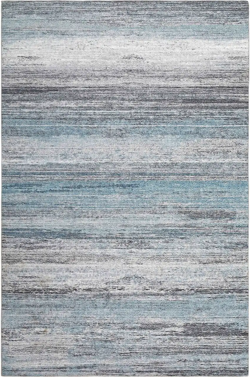 Turquoise and Gray Abstract Stain Resistant Area Rug Photo 8