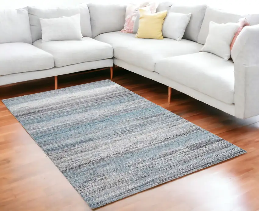 Turquoise and Gray Abstract Stain Resistant Area Rug Photo 1