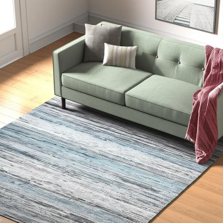 Turquoise and Gray Abstract Stain Resistant Area Rug Photo 1