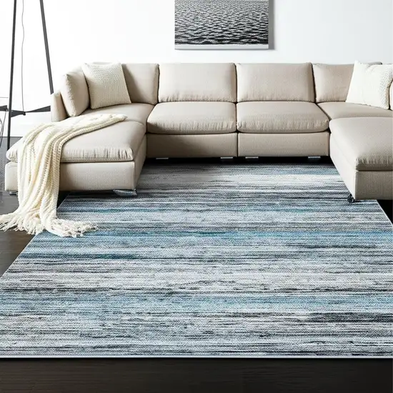 Turquoise and Gray Abstract Stain Resistant Area Rug Photo 1
