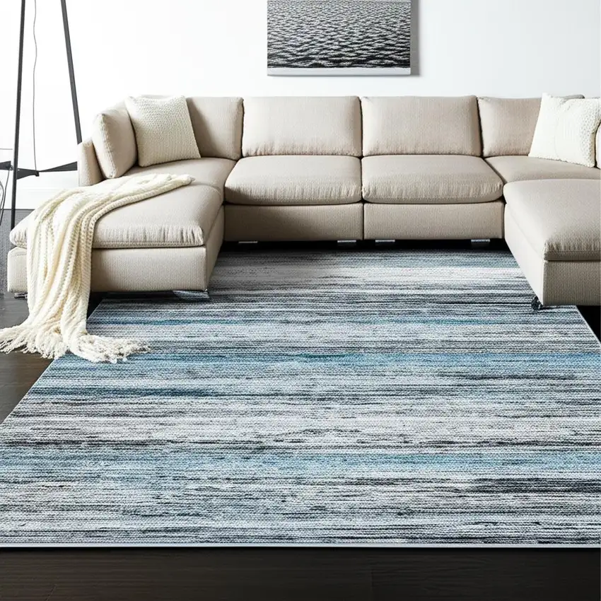 Turquoise and Gray Abstract Stain Resistant Area Rug Photo 1