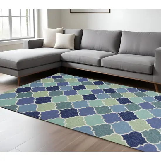 Blue Purple And Aqua Quatrefoil Hand Tufted Area Rug Photo 1