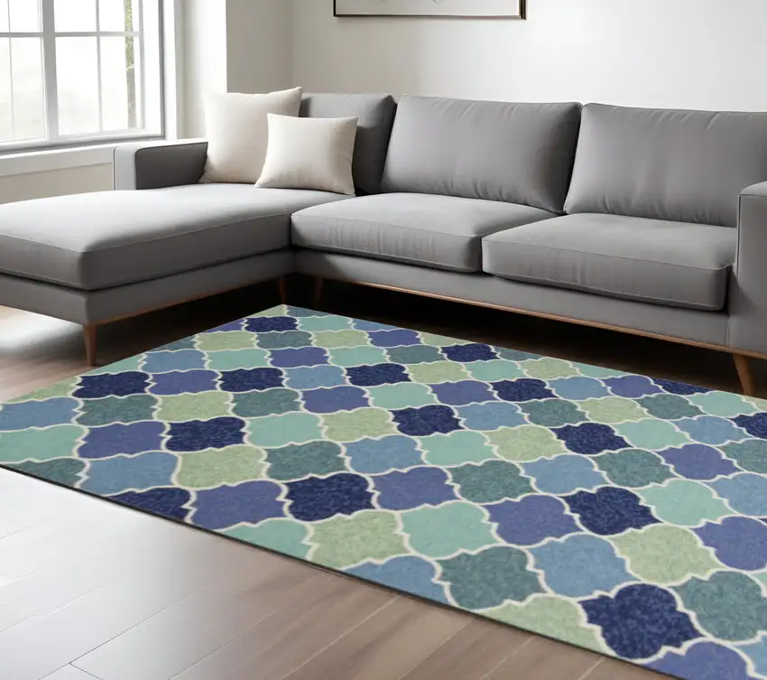 Blue Purple And Aqua Quatrefoil Hand Tufted Area Rug Photo 1