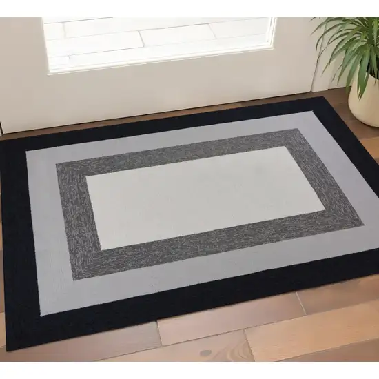 Black And Gray Geometric Hand Hooked Area Rug Photo 1