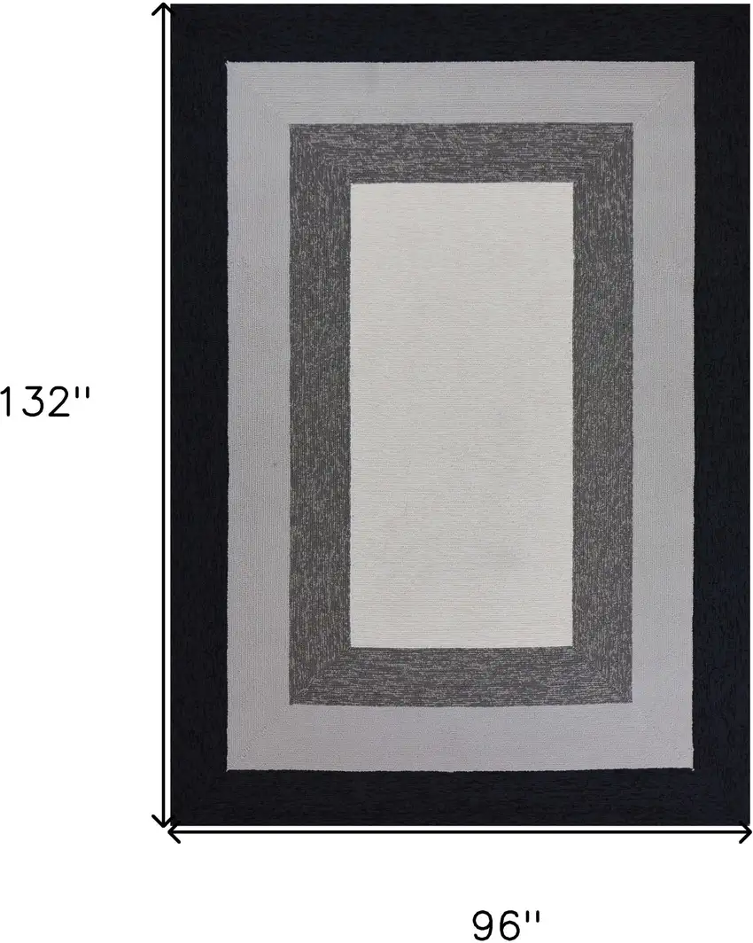 Black And Gray Geometric Hand Hooked Area Rug Photo 3